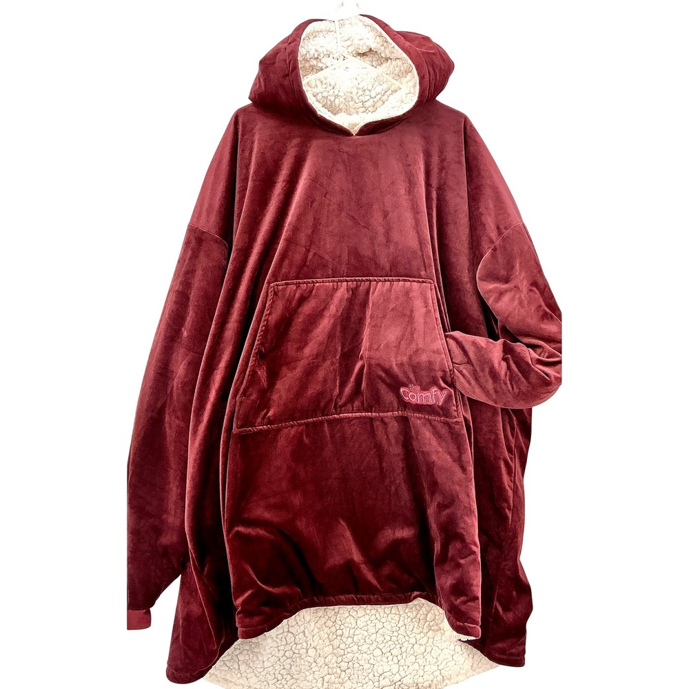 The Comfy Original Wearable Long Blanket Hoodie One Sz Burgundy Sherpa Dorm Life